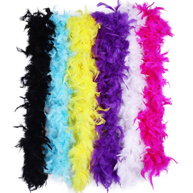 Max Fun 6PCS Feather Boas Party Pack for Adults Assorted Colors 6.6ft Mardi Gras Decorations Womens Girls Costume Boas Dress Up Party Bulk - Image 1